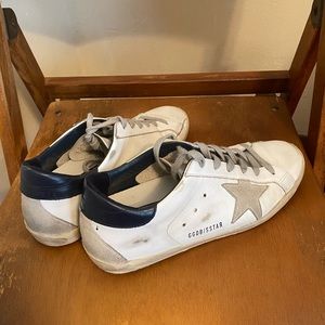 Golden Goose Super-Star Sneakers with suede star and blue heal